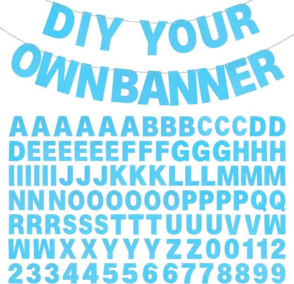 DIY Banner Kit with Letters Glitter Letters Champagne Light Blue Birthday by mifengda