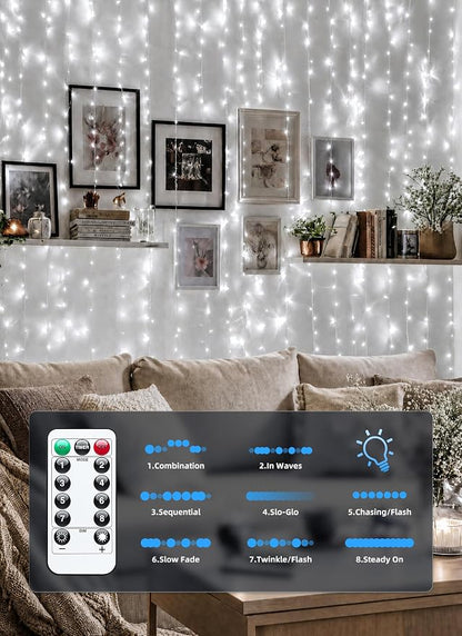 Brightown 300 LED White Fairy Curtain Lights, 9.8ft x 9.8ft String Lights | - Image 5