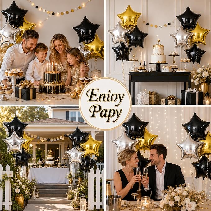 Black Gold Foil Star Balloons, 18 Inches Star Foil Balloons - Image 5