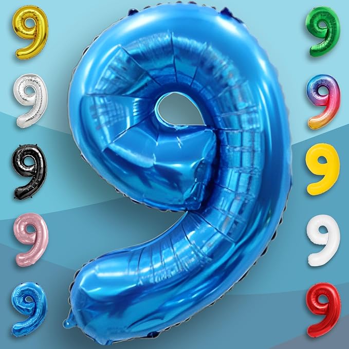 Blue Number Balloon 9 Mylar Foil Balloons 16 inch - Image 2