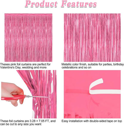 2 Pack Pink Party Decorations, 3.28 FT x 7.05 FT Pink Backdrop, Metallic Tinsel - Image 4
