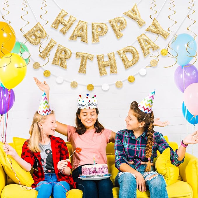 Pre-strung Gold Glitter Happy Birthday Banner Reusable Birthday Decorations | - Image 4