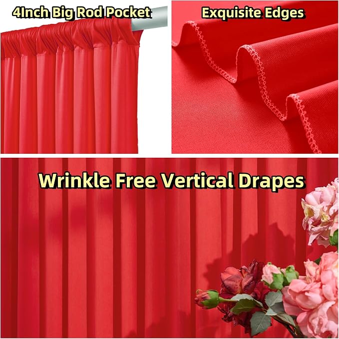 50ft x 10ft Wrinkle Free Red Backdrop Curtains - Image 7