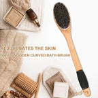 OWIIZI Horsehair Bath Brush Wooden Curved Long Handle Antiskid Shower Brush for Exfoliating, Natural Mane Scrubber for Back Use Wet or Dry,Back Scrub Deep Cleanse-17.2inches