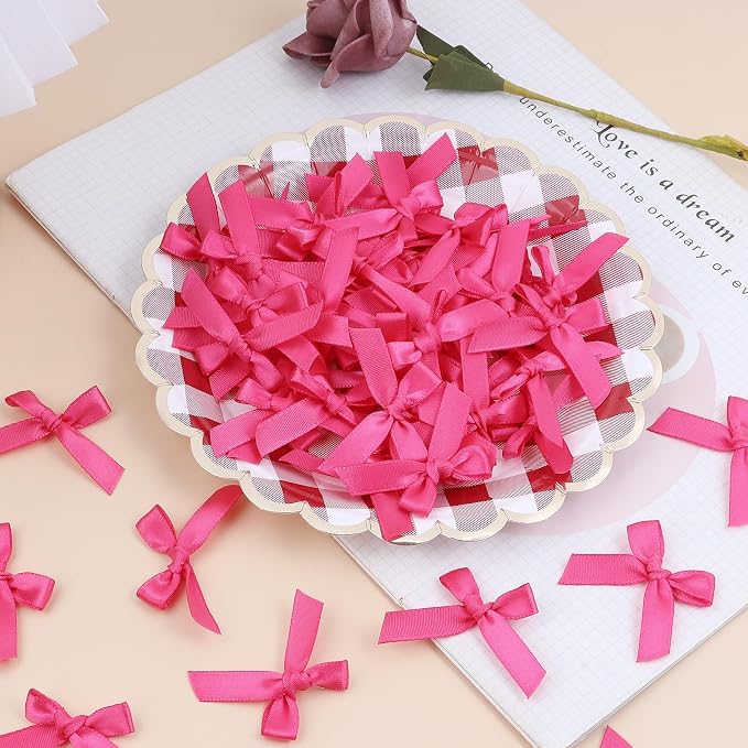 Hot Pink Mini Bows 1.57" 100PCS Small Satin Ribbon Bows - Image 3