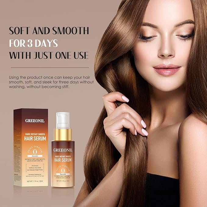 Hair Serum for Frizz Hair - Anti Frizz Serum Hydration and Shine and Gloss Treatment with Marula Oil, Squalane, Vitamin E, Olive, Leave-In, For All Hair Types, 1.76 Fl Oz