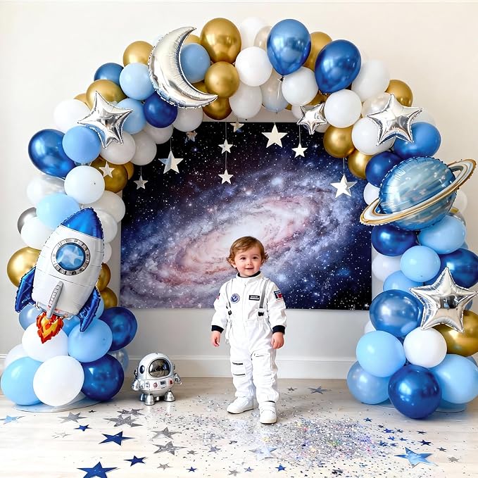 Blue and Gold Balloons, 12 Inch Pastel Baby Blue Metallic Blue Metallic Gold - Image 7