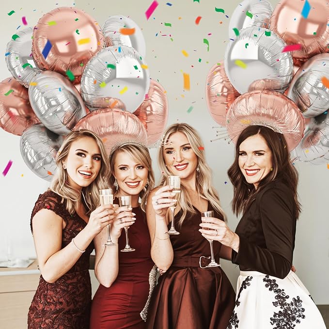 20PCS Silver Rose Gold Round Foil Balloon, 18 Inch Round Foil Balloons - Image 4