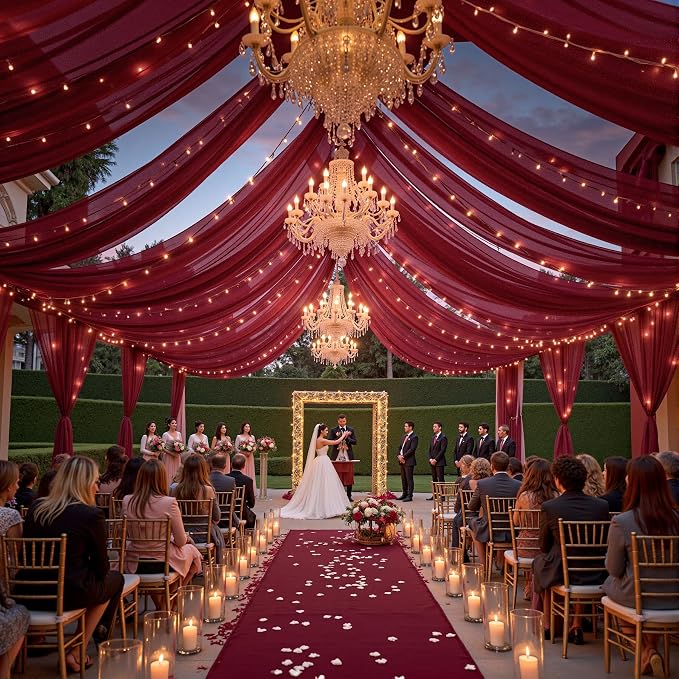 6 Panels Burgundy Ceiling Drapes - Image 2