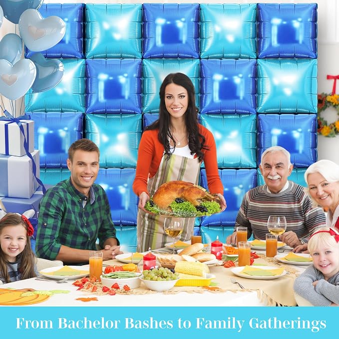 LightBlue and Blue Square Foil Balloons 25 Pcs Metallic LightBlue and Blue - Image 6