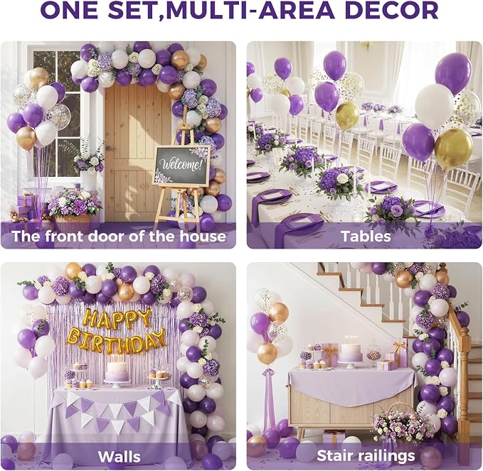 LovesTown 110PCS Purple Latex Balloons 12 Inch Dark Purple Helium Round Balloons - Image 4
