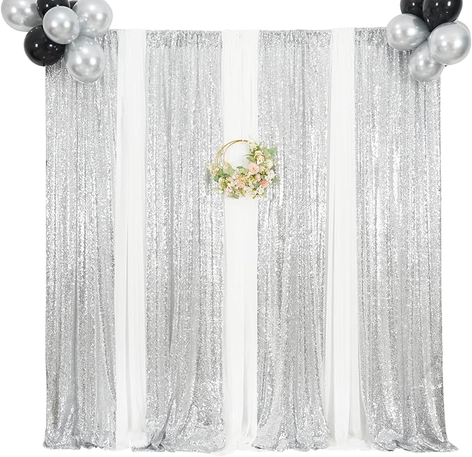 Poise3EHome Silver Sequin Backdrop Curtains, 2ft x 8ft Sequin Photography - Image 9