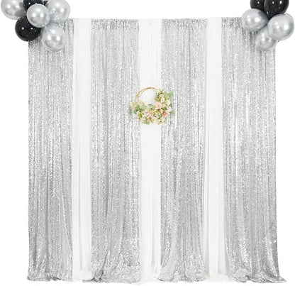 Poise3EHome Silver Sequin Backdrop Curtains, 2ft x 8ft Sequin Photography - Image 9