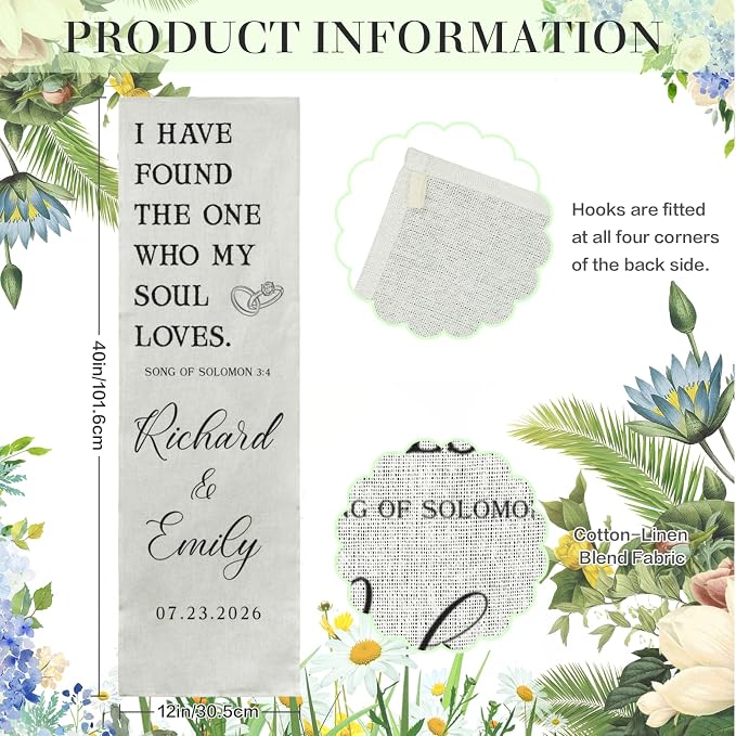 Custom Wedding Quote Cotton Linen Wall Tapestry, Personalized Couple Names - Image 3