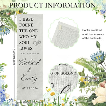 Custom Wedding Quote Cotton Linen Wall Tapestry, Personalized Couple Names - Image 3
