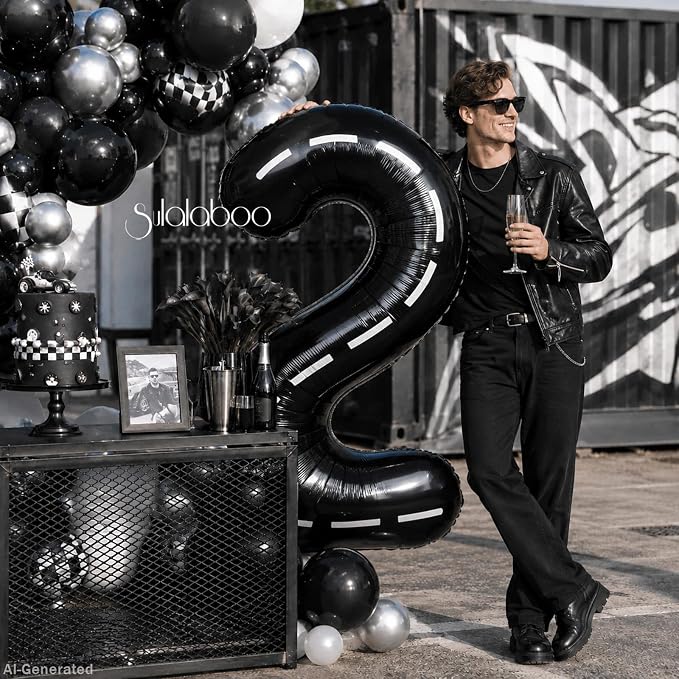 Race Car 40 Inch Black 2 Big Large Helium Balloon Number 0-9 | Track Giant - Image 3