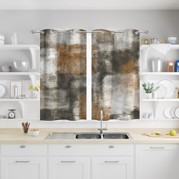 Asuexpect Abstract Kitchen Curtains 2 Panels Abstract Rust Curtain Room by Asuexpect