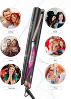 LANDOT 2-in-1 Hair Straightener & Curling Iron - Create Salon Waves, Curls & Straight Styles at Home | Floating Plates, Anti-Frizz & Tangle-Free | Dual Voltage, Temp 250-450°F for All Hair Types