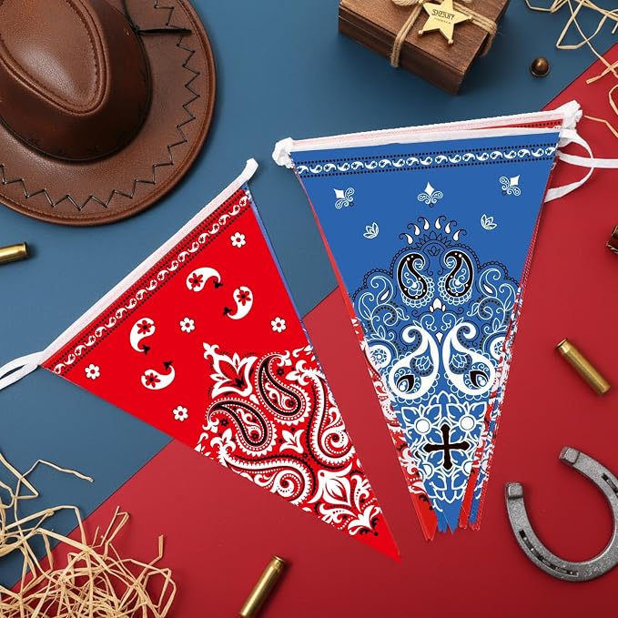 Boao 5 Pack Western Cowboy Party Decorations Bandana Pennant Banner Wild West - Image 3
