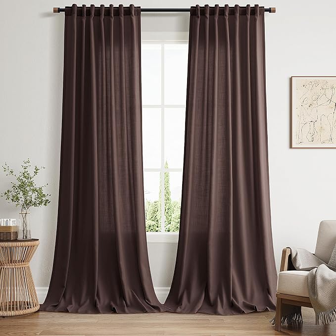 Coffee Brown Curtains 108 Inches Long 2 Panels Set Back Tab Linen Drapes by Nanspring