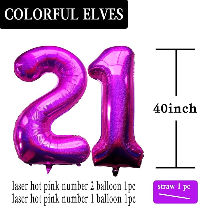 Laser Hot Pink Number 21 Balloons 40 Inch Giant Number Pink 21 Foil Mylar - Image 2