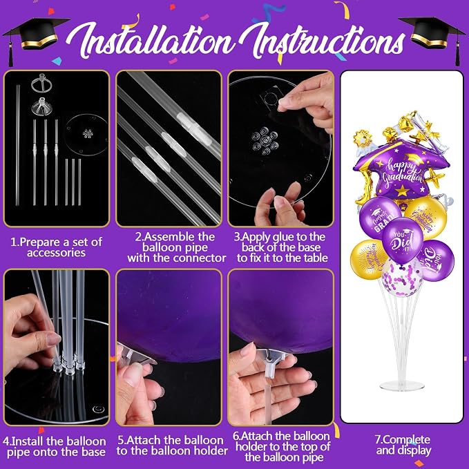 Jenaai Purple and Gold 27 Pcs 2026 Graduation Balloon Centerpiece - Image 4