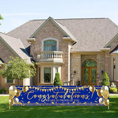Graduation Decoration Banner Blue and Gold Graduation 2026 Banner Sign Gold by AVEZANO