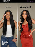 LUVME Yaki Straight Seamless 2 Pack 220g 14Pcs Clip in Hair Extensions Full Max with 16inch Natural Black 100% Real Soft Human Remy Human Hair Extensions