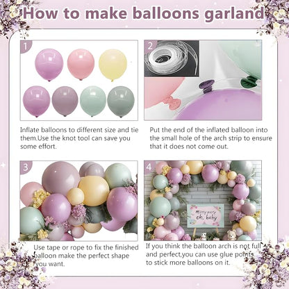 Dusty Green Pink Purple Yellow Balloon arch kit, Double Stuffed Haze Purple - Image 4