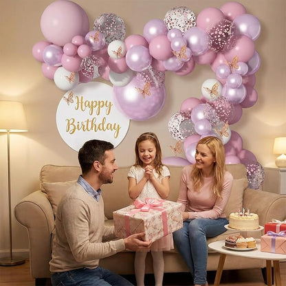 Pink Butterfly Balloon Garland Kit 113pcs, 18in Pink Purple Pearl Confetti - Image 9
