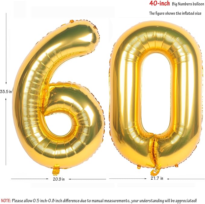 40 Inch gold Number Balloons 60 Helium Foil Mylar Balloon | Birthday Party - Image 2