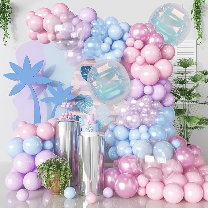 HILAVO Pink Blue Purple Balloons Arch Kit Iridesent Balloons Clear Balloon by HILAVO