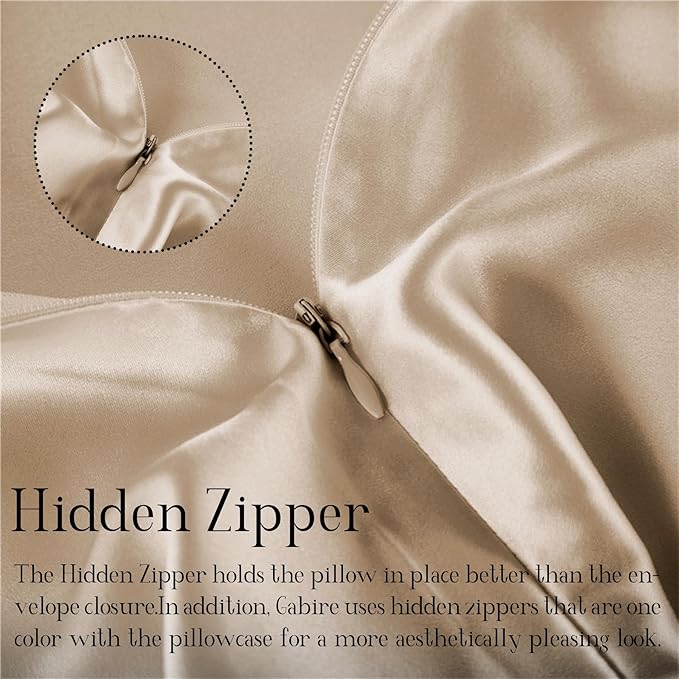 Mulberry Silk Pillow Cases Set of 2, Both Sides Real Silk Pillowcase for Hair and Skin Prevent Acne Pillowcase Organic Silk Pillowcase 2 Pack with Hidden Zipper, Champagne, Standard (20"×26")