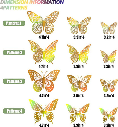 SAOROPEB 3D Butterfly Wall Decor 48 Pcs Laser Gold Butterfly Decorations | 4 - Image 7