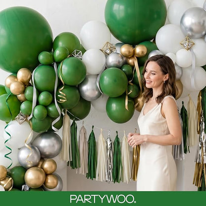 PartyWoo Dark Green Balloons 145pcs Emerald Hunter Forest Green Color | - Image 9