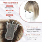 YAMI Human Hair Toppers for Women with Thinning Hair Topper with Bangs Upgrade Swiss Base 10inch Hairpiecees for Women with Hairloss (Ombre Light Brown with Blond Highlight)