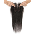Hairro Human Hair Toppers with Side Bangs, 3D 360° Seamless Real Hair Toppers, Hand-Tied with 3.5"x4.7" U-shaped Base, Clip-In Hairpieces to Add Volume on Top, 12 Inch Natural Black