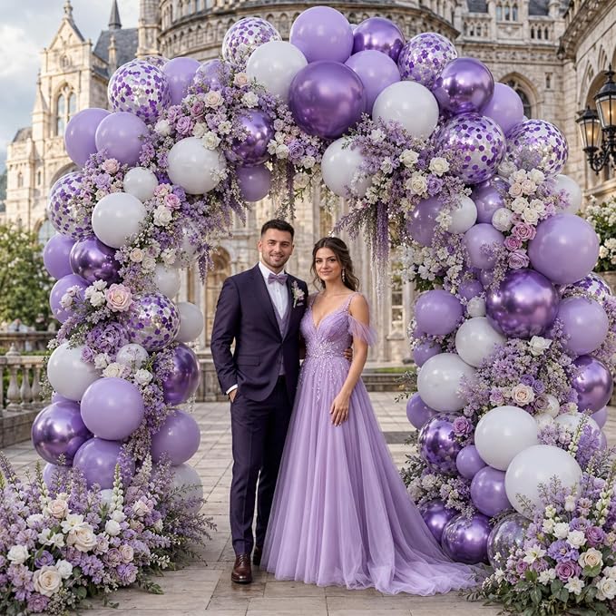 Balloon Purple and White, 60 Packs 12 Inch Dark Purple Light Purple Metallic - Image 5