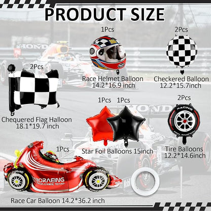 Race Car Balloons 10 pcs Tire Wheel Balloons Chequered Flag Balloons Helmet - Image 2