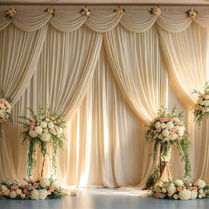 40ft x 10ft Wrinkle Free Champagne Backdrop Curtains - Image 3