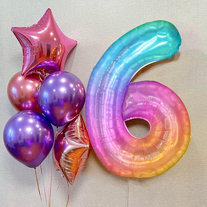 Rainbow Number 6 Balloon, 40 Inch Large Number Foil Mylar Balloons - Image 3