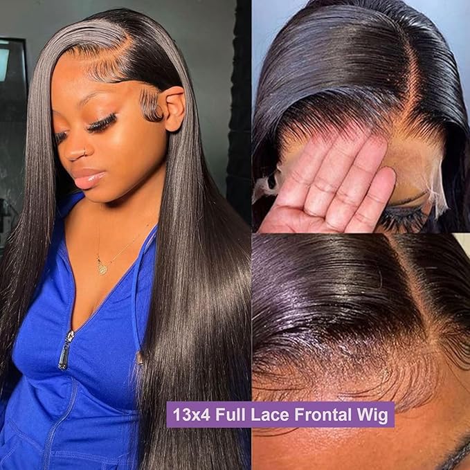 Lemoda Straight SKINLIKE Real HD 13x4 Full Lace Frontal Wigs 210% Density 15A 34inch Brazilian Straight Virgin Human Hair Lace Front Wig Invisible 0.1mm Ultra-thin Frayed Ends Tiny Knots