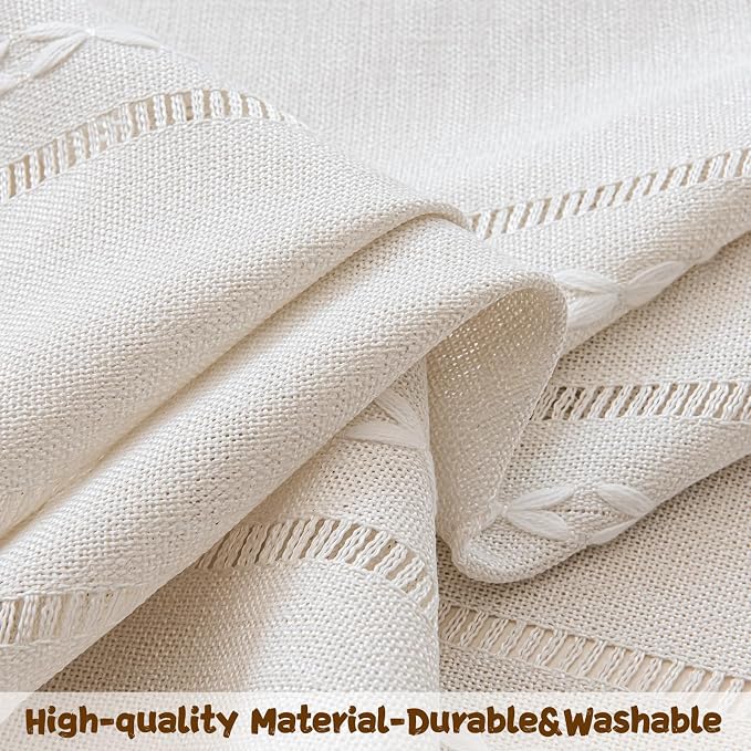 Sutuo Home Ivory Boho Curtain 52W x 36L inch White Striped Light Filtering - Image 6