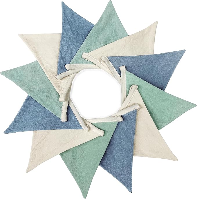 2 Sets of Blue Green Nursery Garland 24Pcs Green Blue Fabric Linen Pennant - Image 4