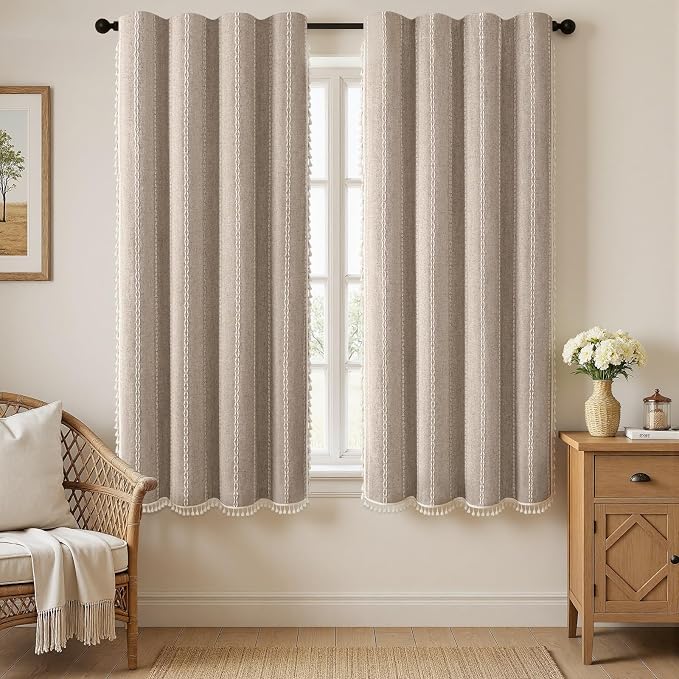 Khaki Brown Boho Blackout Curtains 63 Inch 2 Panels by Unknown
