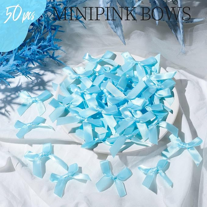 YGDZ 50 PCS Mini Blue Bows, Light Blue Satin Ribbon Bows, Small Bows - Image 6