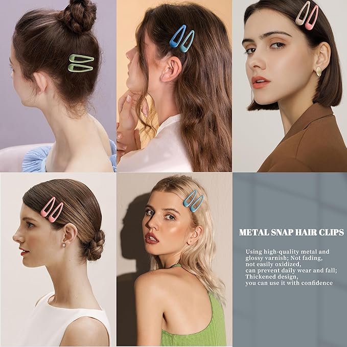 20 PCS Metal Snap Hair Clips Water Drop No Slip Barrettes for Women Bright Small Hair Clips For Thick And Thin Fine Hair,Green Blue Gray Pink Beige,1.97 x 0.5 In.