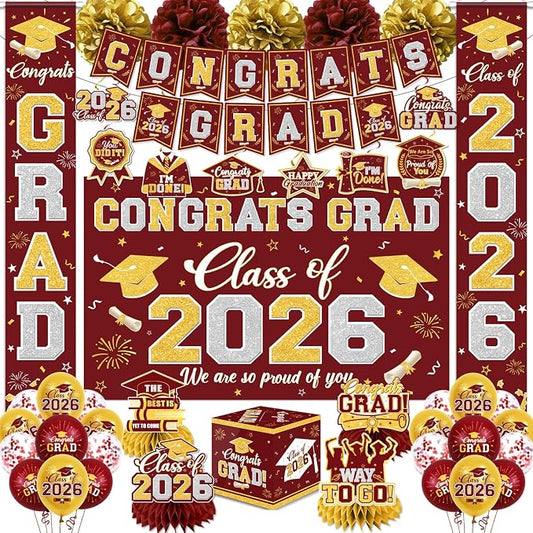 Graduation Decorations Class of 2026 Maroon and Gold Graduation Decorations by YTGUVBK