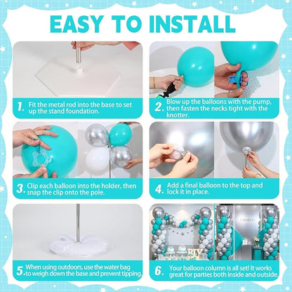 2 Sets Teal Blue Silver White Balloon Column Kit - Image 5