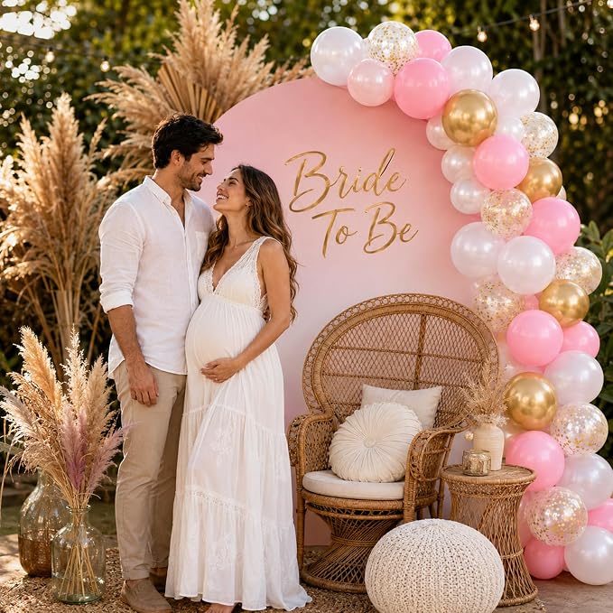 Pink White Gold Balloons, 12 Inch Double Stuffed Pearl Pale Baby Light Pink - Image 5